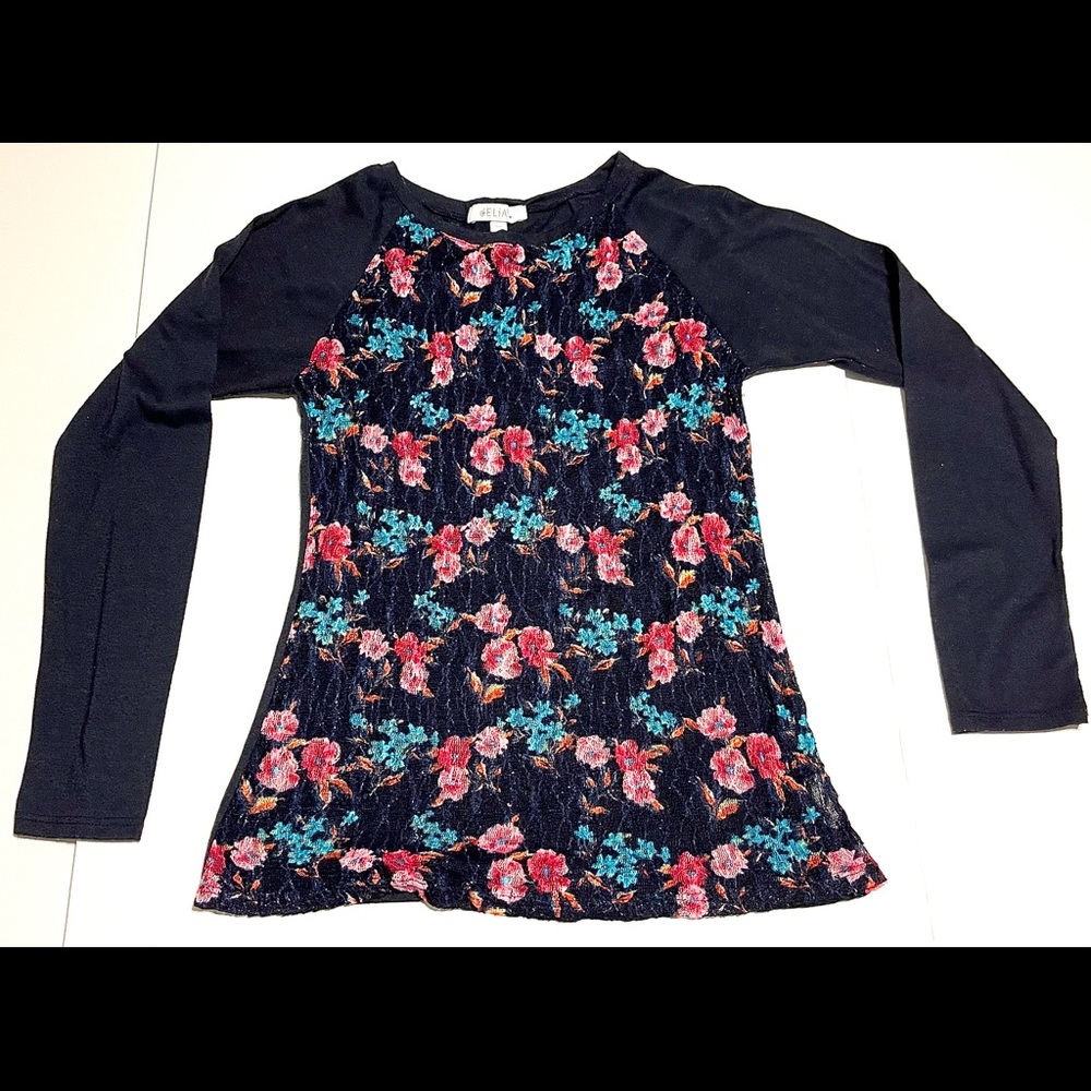 dELiA*s Retro y2k Sheer Black Floral Lace Long-sleeved Blouse